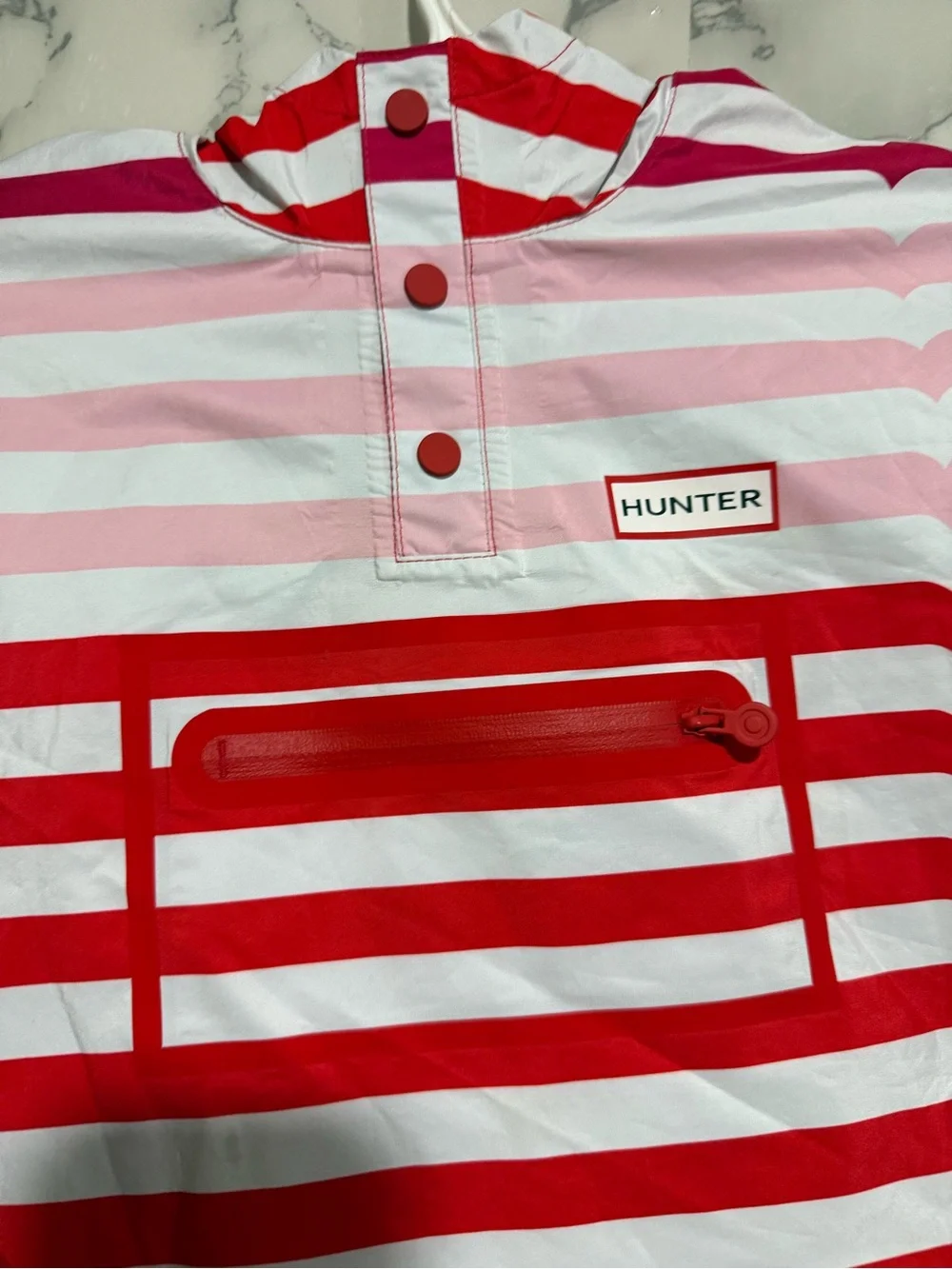 NEW Hunter Pink and Red Striped Hooded Rain Jacket 4T/5T